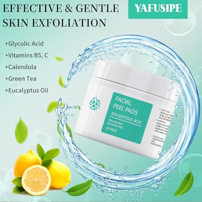 YAFUSIPE GLYCOLIC ACID PADS 35% AHA FACIAL RESURFACING PADS WITH VITAMINS B5, C & E, GREEN TEA, EXFOLIATING FACE WIPES PEEL PADS FOR FINE LINES & WRINKLES BRIGHTENING EXFOLIANT PADS FOR FACE - Image 3
